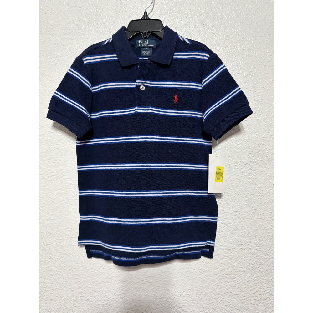 Polo Ralph Lauren Kids Navy Blue Striped Short Sleeve Polo Shirt Size 5 NWT